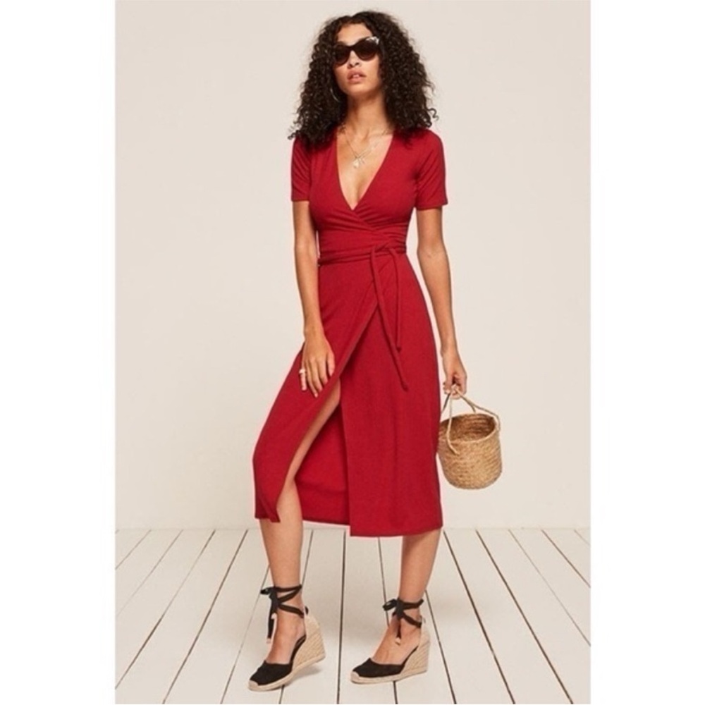 Reformation Red Ribbed Dress